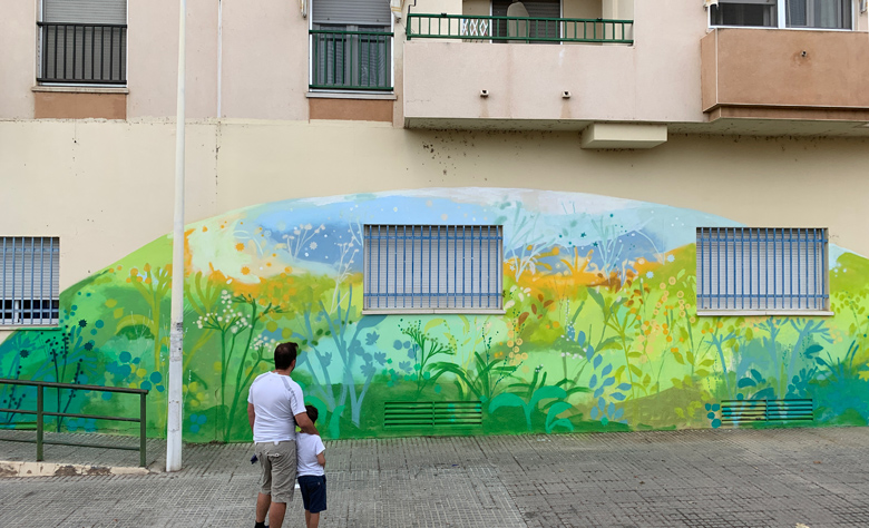 María Ortega Estepa. Mural en el Centro Social Zona Sur, Mérida. Proyecto Murales con Objetivos