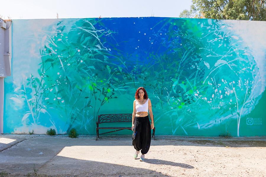 María Ortega Estepa. Intervención Mural en Lindes - Encuentro de creación mural en CEAM (Centro de Educación Ambiental Miraflores). Sevilla