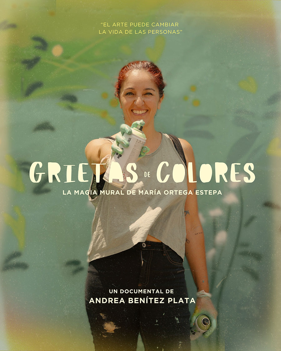 Cartel Grietas de colores. La magia mural de María Ortega Estepa. Documental de Andrea Benítez Plata